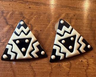 Vintage 1980s Geometric Enamel Triangle Earrings