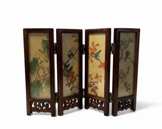 Vintage Asian Four-Panel Tabletop Screen