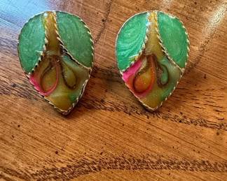 Vintage Enamel Teardrop Clip-On Earrings