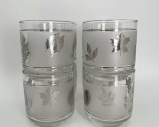 Set of 8 Vintage Libbey Silver Foliage Frosted Tumblers