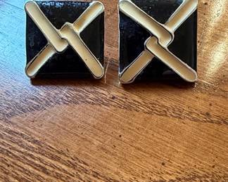 Vintage Geometric Enamel Square Clip-On Earrings