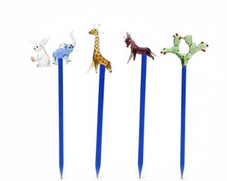 Vintage Art Glass Animal Stirring Rods