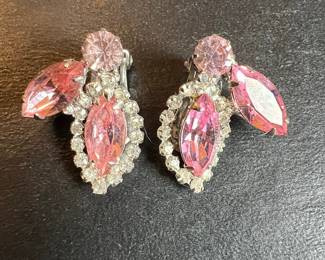 Weiss pink rhinestone clip-on earrings
