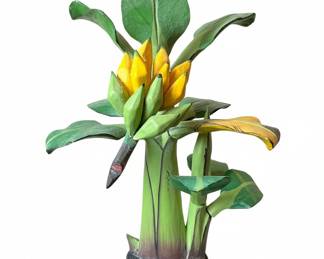 Hand-Carved Wooden Banana Plant Sculpture