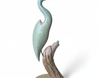 George Edenfield Carved Wood Heron Sculpture