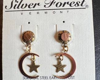 Silver Forest Celestial Moon and Star Earrings