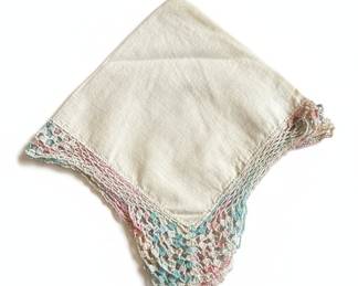 Vintage Hand-Crocheted Edge Linen Handkerchief
