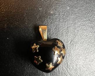 14K Gold and Onyx Star Heart Pendant