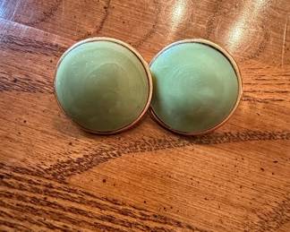 Vintage Green Cabochon Button Earrings