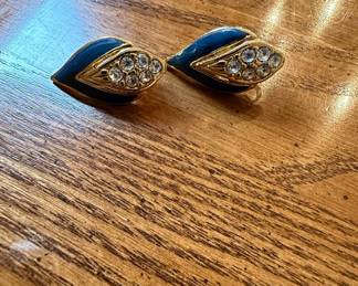 Vintage Enamel and Rhinestone Clip-On Earrings