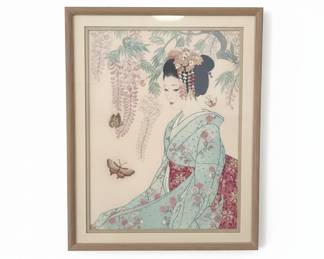 Geisha with Wisteria and Butterflies Needlepoint