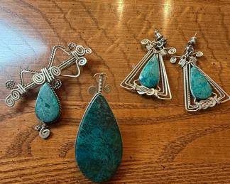 Artisan Wire-Wrapped Malachite Jewelry Set