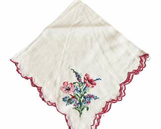 Vintage Embroidered Floral Handkerchief
