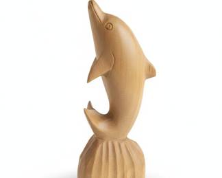 Hand-Carved Wooden Dolphin Figurine
