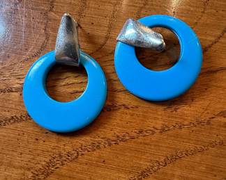 Vintage Enamel and Silver-Tone Hoop Earrings