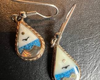 Mexican Alpaca Inlay Teardrop Earrings