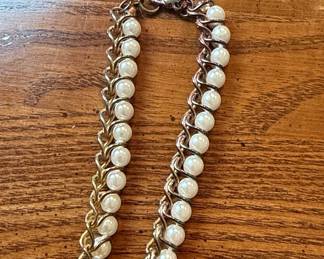 Vintage Napier Faux Pearl and Silver-Tone Chain Bracelet