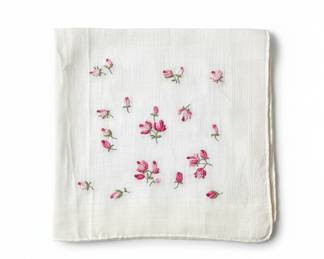 Vintage Embroidered Floral Linen Handkerchief