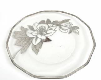 Silver Overlay Glass Floral Plate