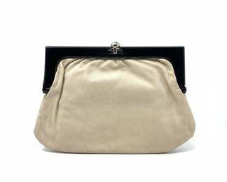 Vintage Italian Leather Clutch with Lucite Frame