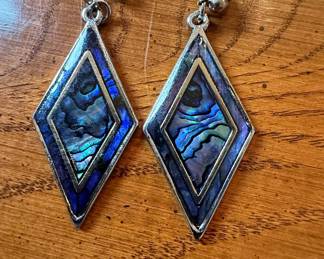 Sterling Silver and Abalone Inlay Diamond Earrings