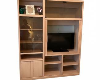 Mid-Century Modern Style Light Oak Entertainment Center