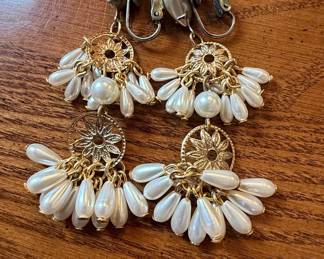 Vintage Faux Pearl Chandelier Clip-On Earrings