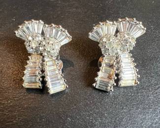 Vintage Pennino Rhinestone Bow Clip-On Earrings