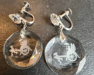 Vintage Intaglio Crystal Rickshaw Screw-Back Earrings