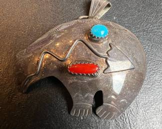 Native American Sterling Silver Bear Pendant