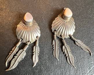 Southwestern-Style Shell and Feather Dangle Costume Earrings