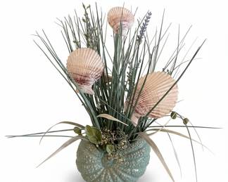 Coastal Seashell and Faux Floral Decorative Arrangement