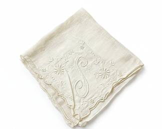 Vintage Embroidered Monogrammed Linen Handkerchief