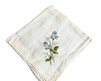 Vintage Embroidered Floral Linen Handkerchief