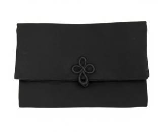 Vintage Black Fabric Envelope Clutch with Frog Closure