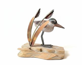 Mixed Media Sandpiper Sculpture on Driftwood