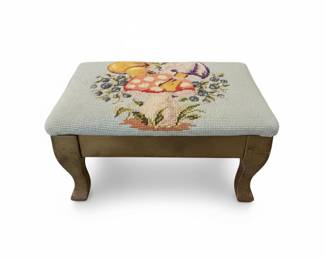 Vintage Needlepoint Mushroom Footstool