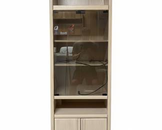 Tall Light Oak Display Cabinet with Glass Door