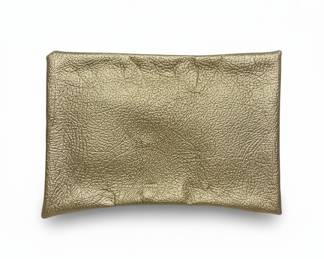 Vintage Gold Leather Clutch with Bell Zipper