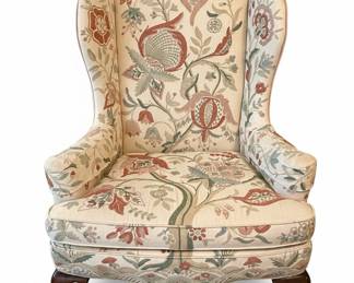 Vintage Queen Anne Style Crewelwork Wingback Chair