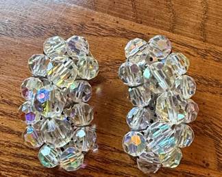 Vintage Aurora Borealis Crystal Cluster Earrings