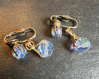 Vintage Blue Crystal Clip-On Earrings