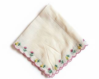 Vintage Embroidered Floral Handkerchief