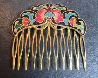 Vintage Gold Cloisonné Hair Comb