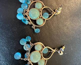 Blue Chalcedony and Base Metal Chandelier Earrings