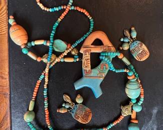 Artisan Hand-Painted Clay Bead Necklace and Earring Set