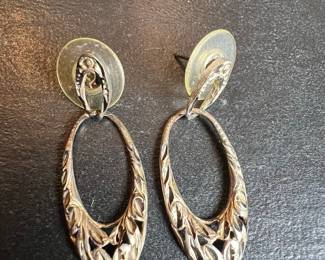 Sterling Silver Floral Oval Drop Earrings