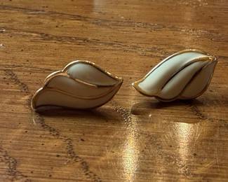 Vintage Monet Cream Enamel Wing Motif Earrings