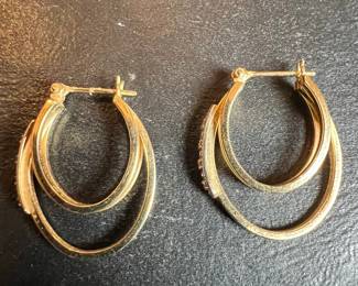 14K Gold Double Hoop Earrings with Diamond Accents