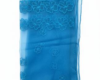 Blue Sheer Floral Embroidered Scarf
